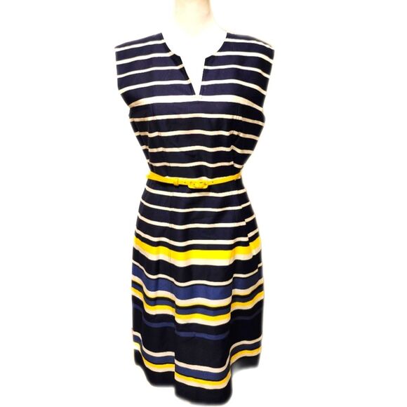 Tommy Hilfiger NWT Navy Yellow White Striped Sheath Dress, Lined, 10 - Picture 1 of 8